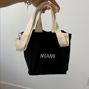Black Canvas Bag with White Strap